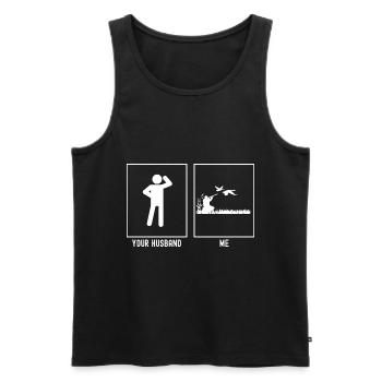 Son mari - I - chassant les oiseaux volants - Débardeur bio Premium Homme - noir - Devant - Michal (187cm)