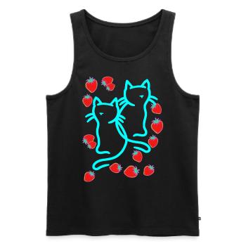 80er 90er Katzen Katze Erdbeeren Sommer Vintage - Männer Premium Bio Tank Top - Schwarz - Vorne - AI Model Male 178 light (178cm)