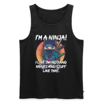 Je suis un ninja ! J’aime les épées, les couteaux et tout ça - Débardeur bio Premium Homme - noir - Devant - AI Model Male 178 light (178cm)