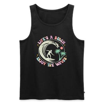 Life's a Beach - Enjoy the Waves - Retro Design - Men's Premium Organic Tank Top - black - Front - AI Model Male 178 light (178cm)