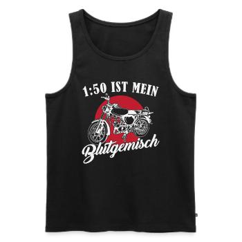DDR Moped Spruch // 1:50 ist mein Blutgemisch - Männer Premium Bio Tank Top - Schwarz - Vorne - AI Model Male 178 light (178cm)