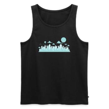 blaue Skyline mit Flugzeugen und Ballon Stadt - Männer Premium Bio Tank Top - Schwarz - Vorne - Michal (187cm)