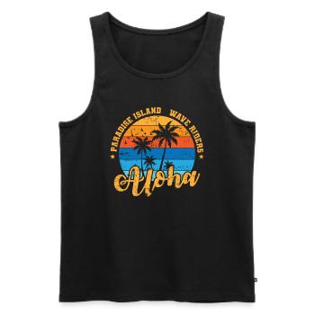 Aloha Paradise Island Wave Rides Surfing - Men's Premium Organic Tank Top - black - Front - Michal (187cm)