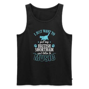 Caresser mon British Shorthair et écouter de la musique - Débardeur bio Premium Homme - noir - Devant - Michal (187cm)