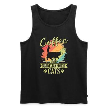 Café et gueule de bois des chats des forêts norvégiennes - Débardeur bio Premium Homme - noir - Devant - Michal (187cm)