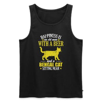 Vieil homme avec un chat Bengal à la bière assis près de - Débardeur bio Premium Homme - noir - Devant - Michal (187cm)
