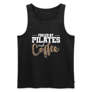 Fueled by Pilates and Coffee Powerhouse - Men's Premium Organic Tank Top - black - Front - Michal (187cm)