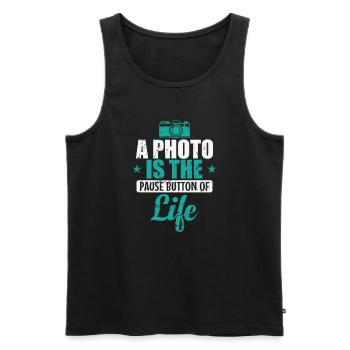 A Photo is the Pause Button of Life Fotograf - Men's Premium Organic Tank Top - black - Front - Michal (187cm)