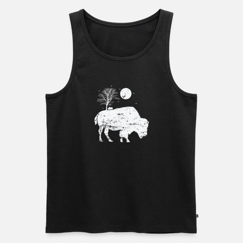 Bison und Mondlicht Tier - Männer Premium Bio Tank Top - Schwarz