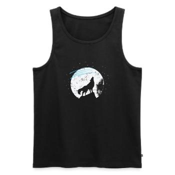 Shooting stars in front of moonlight and wolf - Men's Premium Organic Tank Top - black - Front - AI Model Male 178 light (178cm)