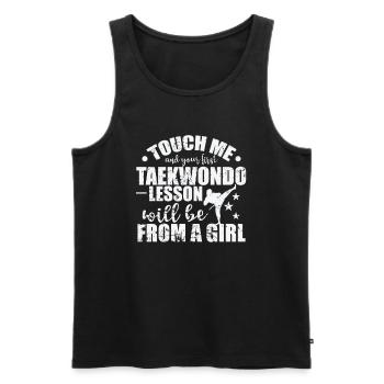 Touchez-moi et votre première leçon de taekwondo - Débardeur bio Premium Homme - noir - Devant - Michal (187cm)
