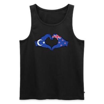 Drapeau ouïghour Nouvelle-Zélande mains forme de coeur utilisé - Débardeur bio Premium Homme - noir - Devant - Michal (187cm)