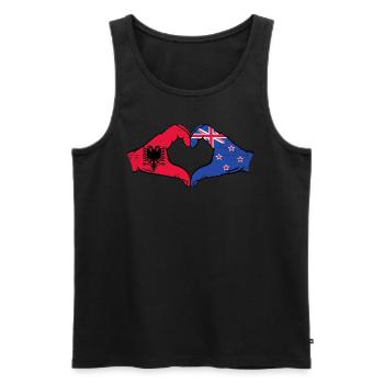 Albanie Nouvelle-Zélande drapeau mains coeur utilisé - Débardeur bio Premium Homme - noir - Devant - Michal (187cm)