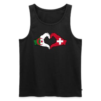 Algérie Suisse drapeau mains forme de coeur utilisé - Débardeur bio Premium Homme - noir - Devant - Michal (187cm)