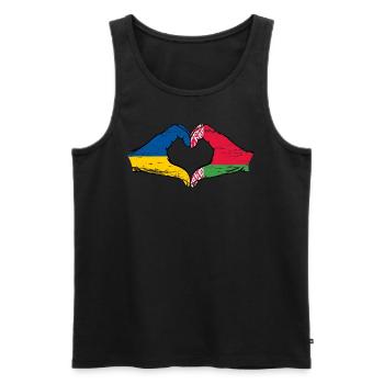 Ukraine Biélorussie drapeau mains coeur forme utilisé - Débardeur bio Premium Homme - noir - Devant - Michal (187cm)