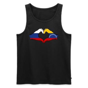Russia Venezuela Flag Hands Heart Shape - Men's Premium Organic Tank Top - black - Front - Michal (187cm)