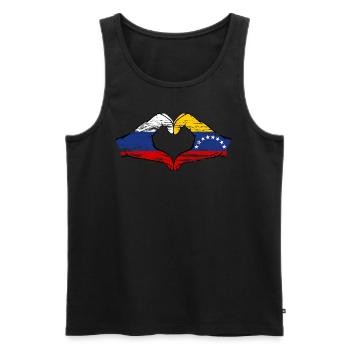 Russia Venezuela Flag Hands Heart Shape used - Men's Premium Organic Tank Top - black - Front - Michal (187cm)