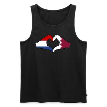 Hollande Qatar Drapeau Mains Forme Coeur - Débardeur bio Premium Homme - noir - Devant - AI Model Male 178 light (178cm)