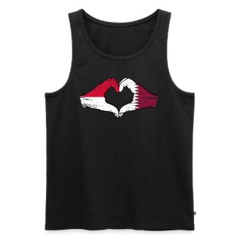 Indonesia Qatar flag hands heart shape used - Men's Premium Organic Tank Top - black - Front - Michal (187cm)