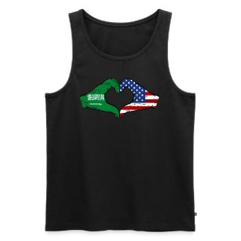 Arabie Saoudite États-Unis Drapeau Mains Coeur Forme Utilisé - Débardeur bio Premium Homme - noir - Devant - Michal (187cm)