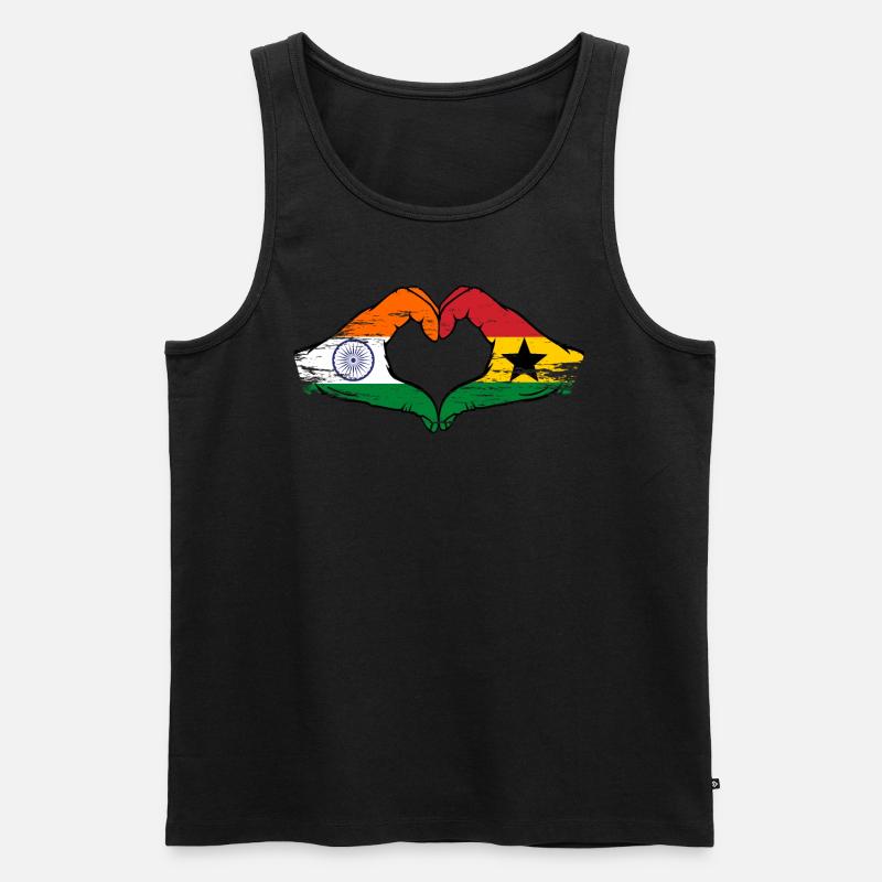 Inde Ghana drapeau mains forme de coeur utilisé - Débardeur bio Premium Homme - noir