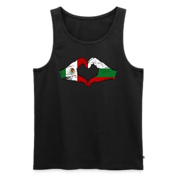 Mexique Bulgarie drapeau mains coeur forme utilisé - Débardeur bio Premium Homme - noir - Devant - Michal (187cm)