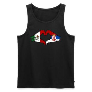 Mexique Serbie drapeau mains forme coeur utilisé - Débardeur bio Premium Homme - noir - Devant - AI Model Male 178 light (178cm)