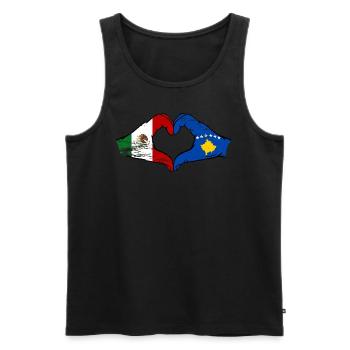 Mexique Kosovo drapeau mains forme de coeur utilisé - Débardeur bio Premium Homme - noir - Devant - Michal (187cm)