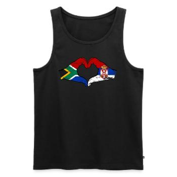 Afrique du Sud Serbie drapeau mains coeur utilisé - Débardeur bio Premium Homme - noir - Devant - AI Model Male 178 light (178cm)