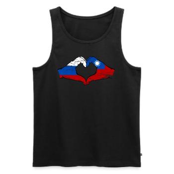 Russie Taiwan drapeau mains forme de coeur utilisé - Débardeur bio Premium Homme - noir - Devant - Michal (187cm)