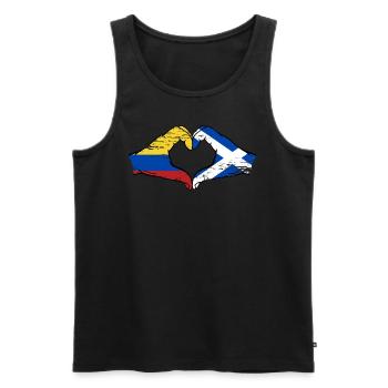 Colombie Ecosse drapeau mains forme de coeur utilisé - Débardeur bio Premium Homme - noir - Devant - AI Model Male 178 light (178cm)