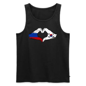 Russie Corée du Sud drapeau mains forme coeur utilisé - Débardeur bio Premium Homme - noir - Devant - Michal (187cm)