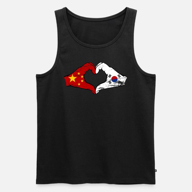 Chine Corée du Sud Drapeau Mains Coeur Forme Utilisé - Débardeur bio Premium Homme - noir