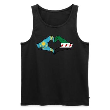Kazakhstan Syria Flag Hands Heart Shape Used - Men's Premium Organic Tank Top - black - Front - AI Model Male 178 light (178cm)
