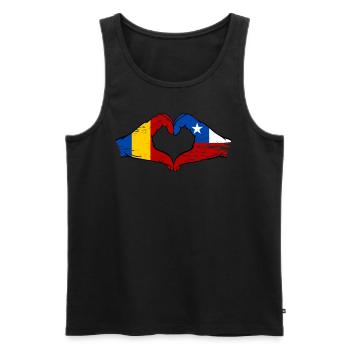 Romania Chile Flag Hands Heart Shape Used - Men's Premium Organic Tank Top - black - Front - Michal (187cm)