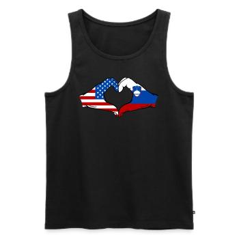 États-Unis, Slovénie, Drapeau, Main, Coeur - Débardeur bio Premium Homme - noir - Devant - AI Model Male 178 light (178cm)