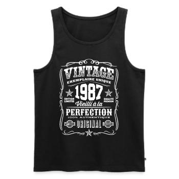 Vintage 1987 Cadeau Anniversaire 32 Ans - Débardeur bio Premium Homme - noir - Devant - Michal (187cm)