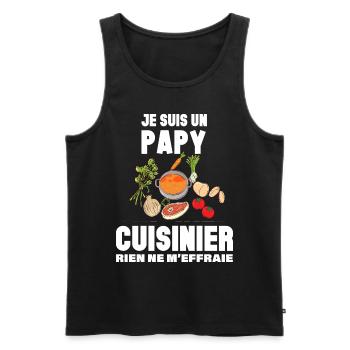 Papy Aime La Cuisine Cadeau Homme Cuisinier - Débardeur bio Premium Homme - noir - Devant - Michal (187cm)