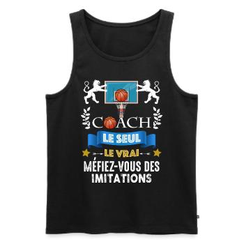 Entraineur Coach Basket Cadeau Basketball Homme - Débardeur bio Premium Homme - noir - Devant - Michal (187cm)