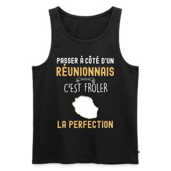Homme Réunionnais Perfection - Débardeur bio Premium Homme - noir - Devant - AI Model Male 178 light (178cm)
