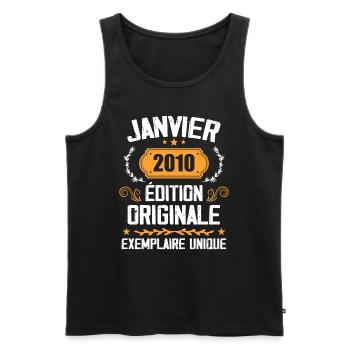 Anniversaire Cadeau Millésime Janvier 2010 - 2010 - Débardeur bio Premium Homme - noir - Devant - Michal (187cm)