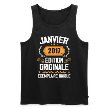 Anniversaire Cadeau Millésime Janvier 2017 - 2017 - Débardeur bio Premium Homme - noir - Devant - AI Model Male 178 light (178cm)