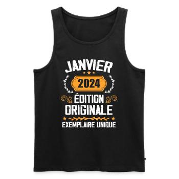 Anniversaire Cadeau Millésime Janvier 2024 - 2024 - Débardeur bio Premium Homme - noir - Devant - AI Model Male 178 light (178cm)