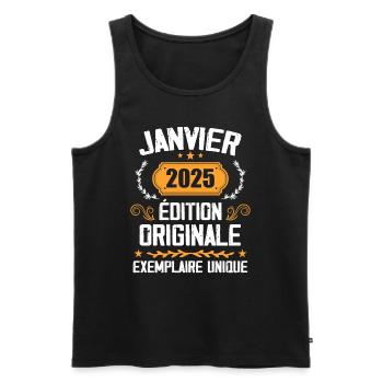 Anniversaire Cadeau Millésime Janvier 2025 - 2025 - Débardeur bio Premium Homme - noir - Devant - AI Model Male 178 light (178cm)