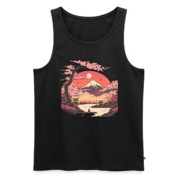 Paysage de fleurs de cerisier - Débardeur bio Premium Homme - noir - Devant - Michal (187cm)