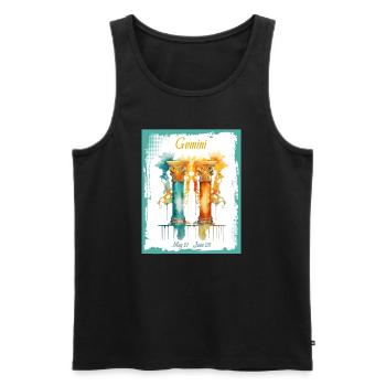 Zodiac Signs in Watercolor: Gemini the Twins - Men's Premium Organic Tank Top - black - Front - Michal (187cm)