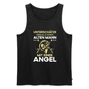 Unterschätze niemals einen alten Mann mit Angel - Männer Premium Bio Tank Top - Schwarz - Vorne - Michal (187cm)