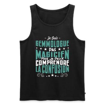 Je Suis Gemmologue Pas Magicien - Débardeur bio Premium Homme - noir - Devant - Michal (187cm)
