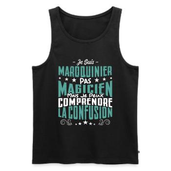 Je Suis Maroquinier Pas Magicien - Débardeur bio Premium Homme - noir - Devant - Michal (187cm)
