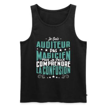 Je Suis Auditeur Pas Magicien - Débardeur bio Premium Homme - noir - Devant - Michal (187cm)